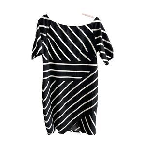 Anne Fontaine Black White Striped Dress Off Shoulder 44 / US 12 Womens Classic